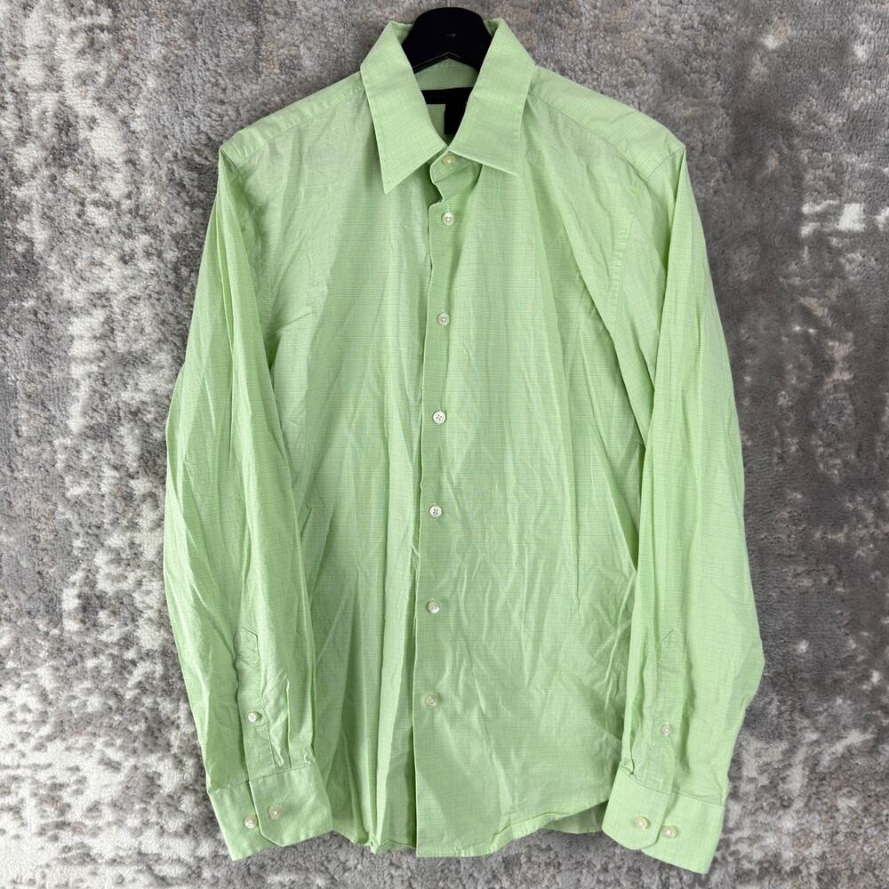 Express Size M 15-15.5 Modern Fit Stretch Casual Button Shirt Green Long Sleeve